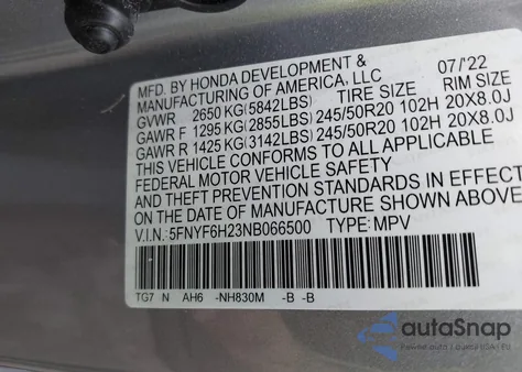 2022 Honda Pilot Awd Special Edition z USA, uszkodzony, nr VIN 5FNYF6H23NB066500